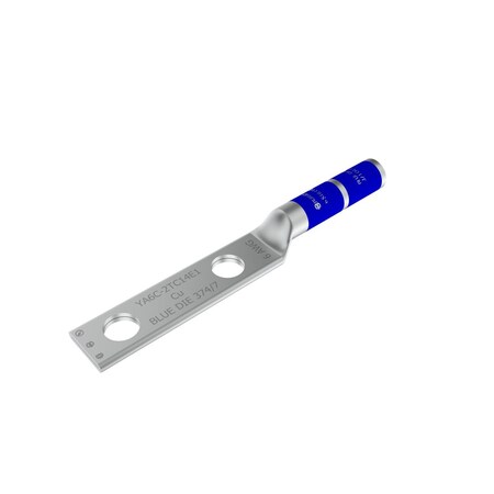 Burndy Copper Two Hole  HYLUG - Long Barrel , 6  AWG, 1/2" Bolt Hole with 1-3/4 YA6C2N